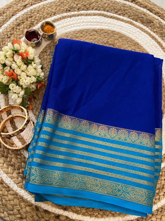 Royal Blue & Sky Blue Zari Stripe Saree