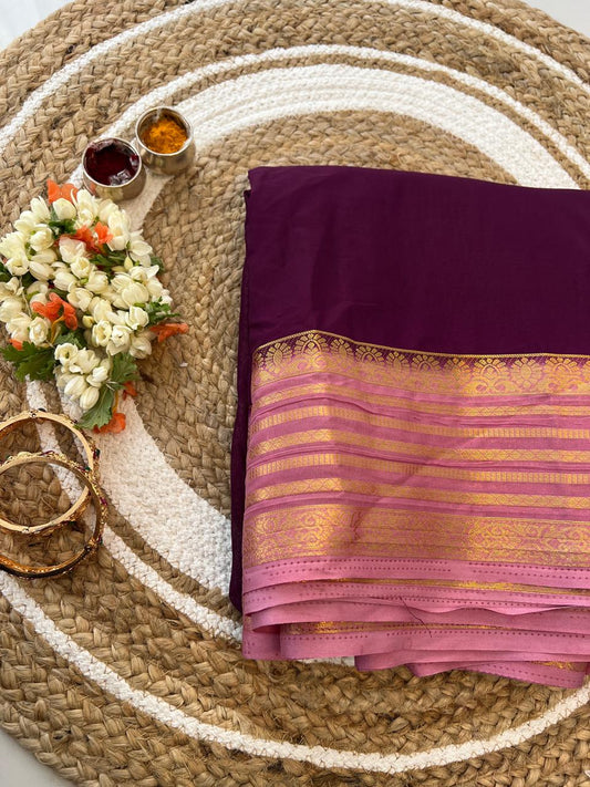 Deep Purple Saree - folded flat lay with jasmine flowers and bangles
