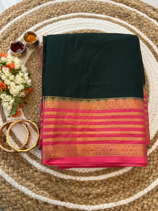 Dark Teal Saree - styled with bangles and flowers