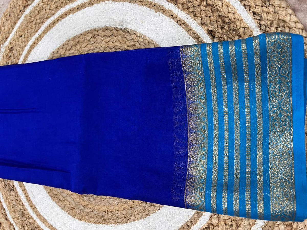 Royal Blue Saree - zari stripe border detail