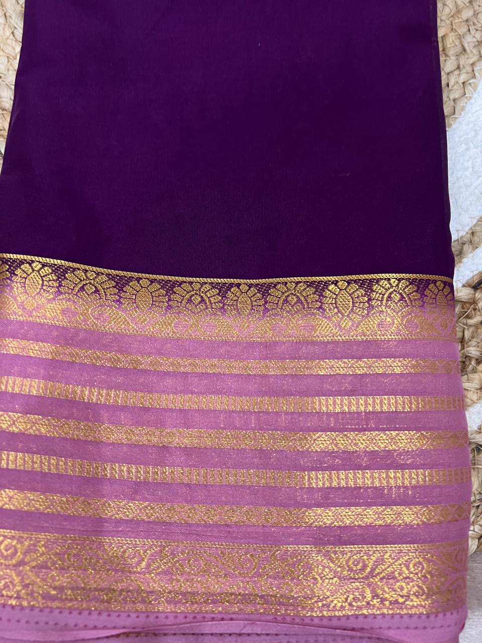 Deep Purple Saree - draped showing mauve pallu and gold zari