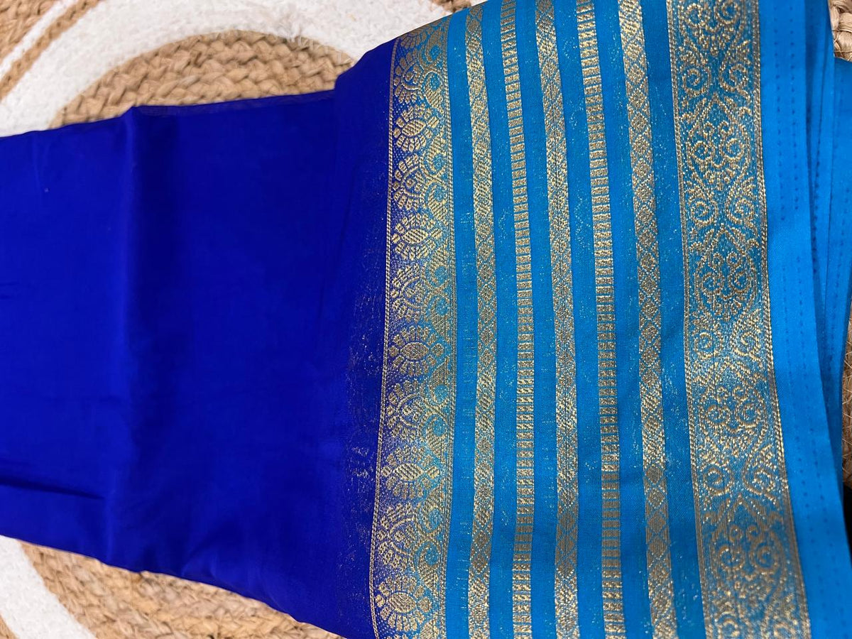 Royal Blue Saree - folded showing contrast border