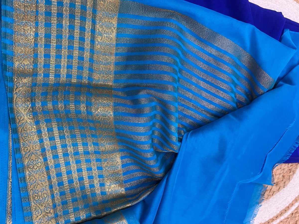 Royal Blue Saree - blouse piece and border detail