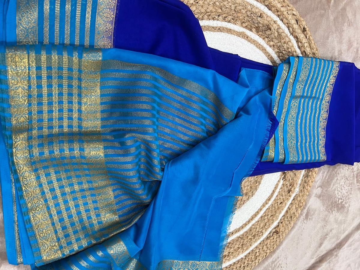 Royal Blue Saree - fabric and drape detail