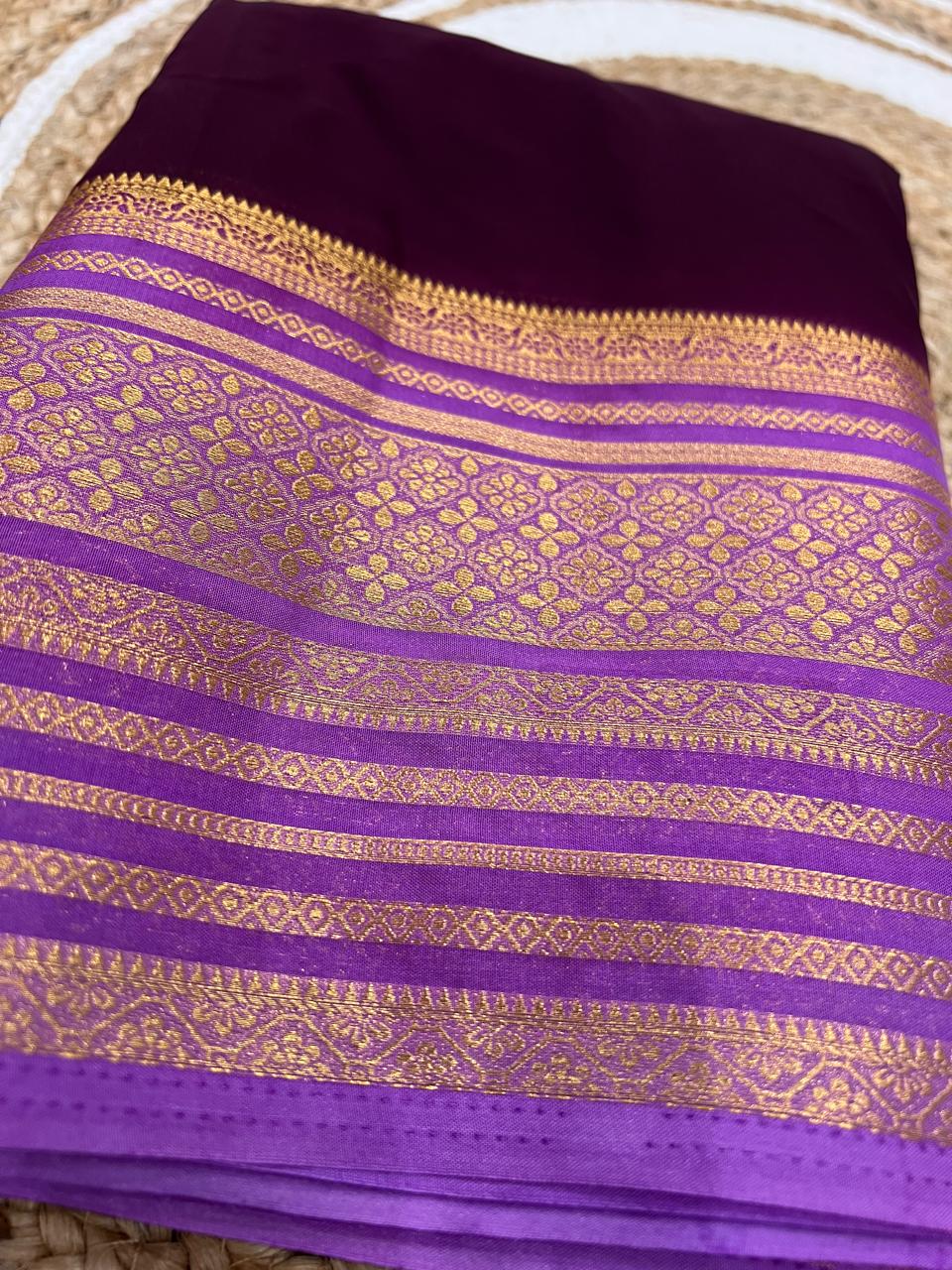 Royal Plum Saree with Violet Gold Zari Border - front view