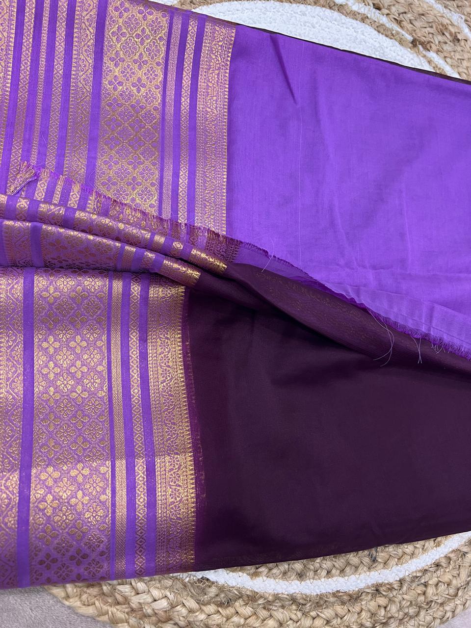 Royal Plum Saree - gold zari border close-up