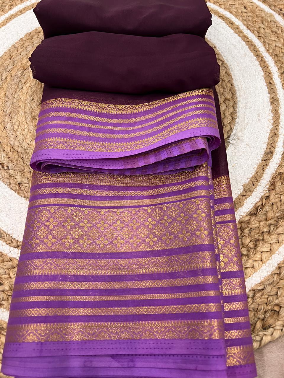 Royal Plum Saree - styled with bangles and flowers