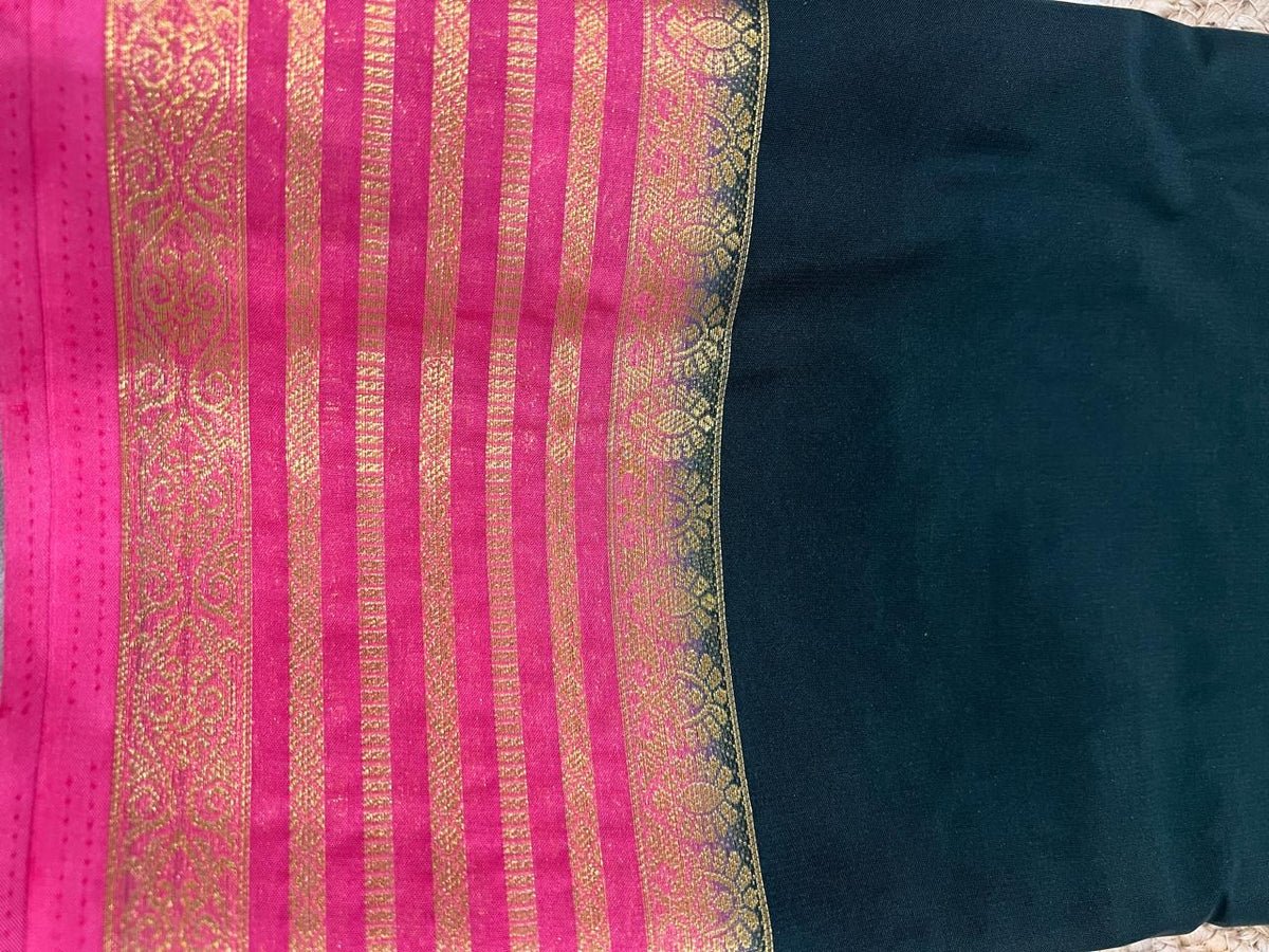Dark Teal Saree - draped view showing pink and teal contrast
